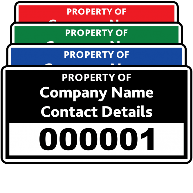 Budget Standard Size Asset ID Labels - Design 1. A variety of colours